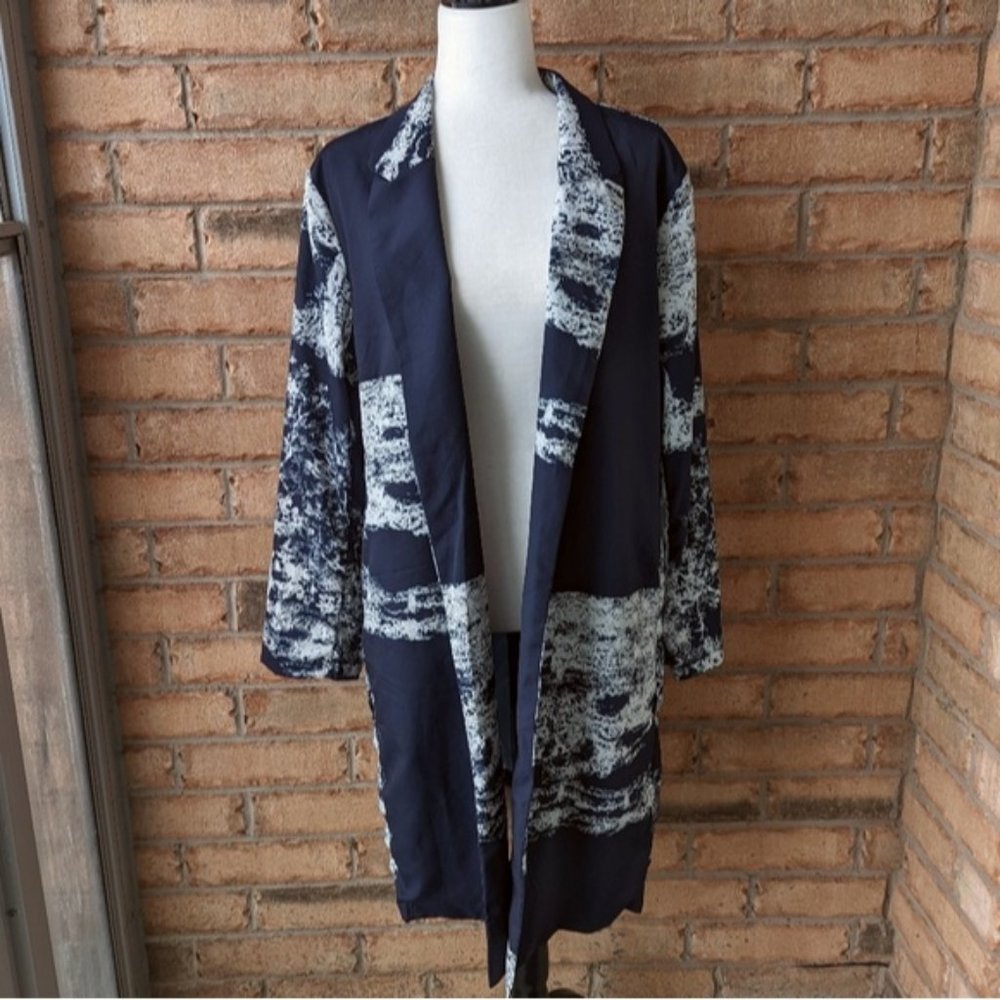 StyleNanda long blue & white blazer jacket